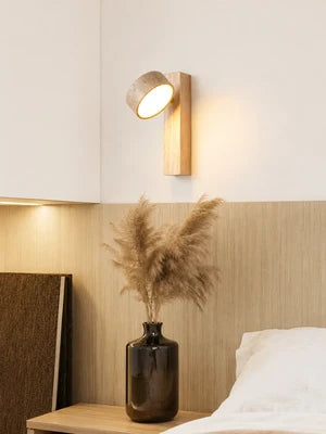 Applique Murale Pierre et Bois Style Japonais — Luminaire Minimaliste Interrupteur Tirette | STELE™