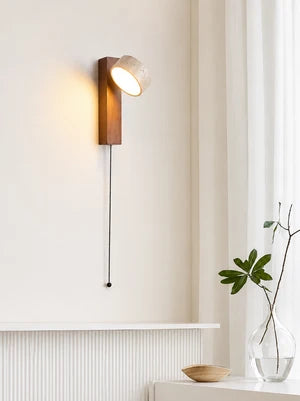 Applique Murale Pierre et Bois Style Japonais — Luminaire Minimaliste Interrupteur Tirette | STELE™