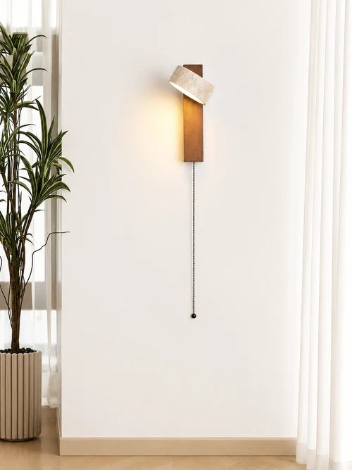 Applique Murale Pierre et Bois Style Japonais — Luminaire Minimaliste Interrupteur Tirette | STELE™