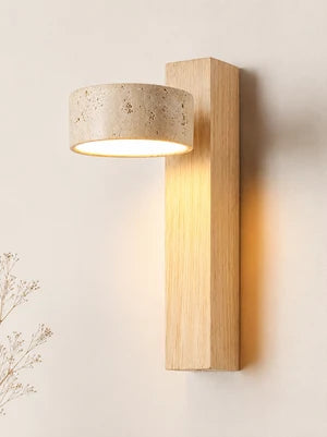 Applique Murale Pierre et Bois Style Japonais — Luminaire Minimaliste Interrupteur Tirette | STELE™