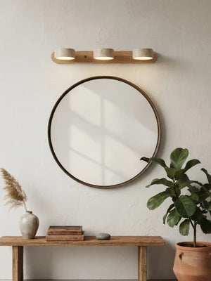 Applique Murale Travertin Duo Rotative Wabi-Sabi — Luminaire Minéral Salle de Bain | CALANQUE™