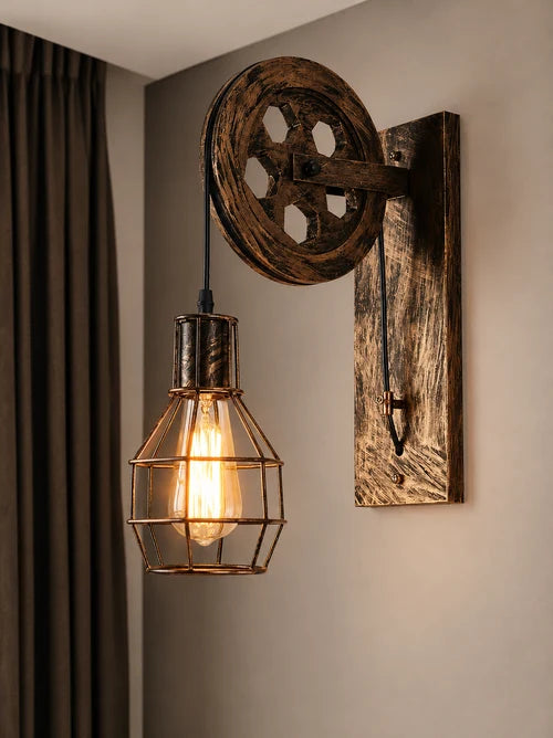 Applique Murale Industrielle Poulie Ajustable — Fer Forgé Style Atelier Américain | POULIE™