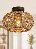 Plafonnier Rotin Tressé Main Bohème — Luminaire Naturel Style Méditerranéen | JONC™