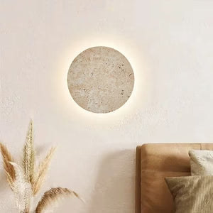 Applique Murale Disque en Travertin Naturel — Halo LED Rétroéclairé Wabi-Sabi | HALO™