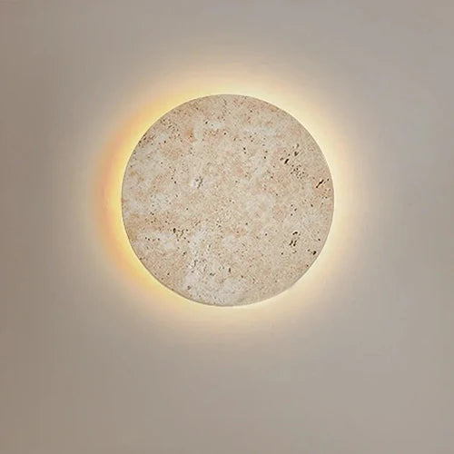 Applique Murale Disque en Travertin Naturel — Halo LED Rétroéclairé Wabi-Sabi | HALO™