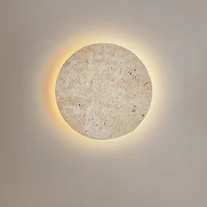 Applique Murale Disque en Travertin Naturel — Halo LED Rétroéclairé Wabi-Sabi | HALO™