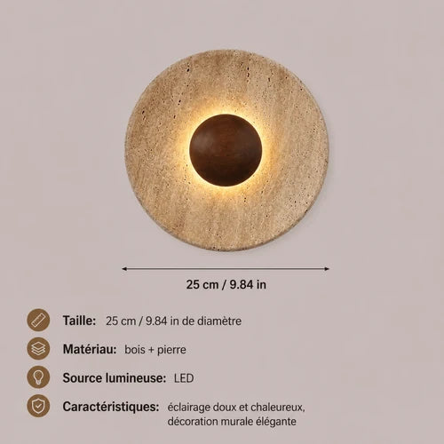Applique Murale en Travertin et Bois Massif — Disque Lumineux Wabi-Sabi | TIVOLI™