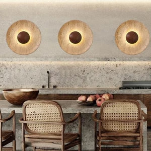 Applique Murale en Travertin et Bois Massif — Disque Lumineux Wabi-Sabi | TIVOLI™
