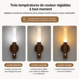 Applique Murale LED en Bois Rechargeable — Capteur de Mouvement et Fixation Magnétique | SENSO™