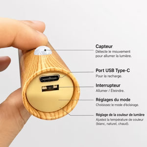 Applique Murale LED en Bois Rechargeable — Capteur de Mouvement et Fixation Magnétique | SENSO™