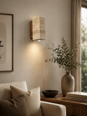 Applique Murale Marbre Jaune Wabi-Sabi — Luminaire Travertin Style Japonais | SATORI™