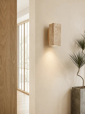 Applique Murale Marbre Jaune Wabi-Sabi — Luminaire Travertin Style Japonais | SATORI™
