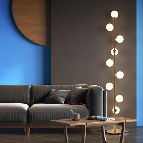 Lampadaire Design Nordique 9 Globes en Verre Opale et Métal Doré pour Salon | Magic Beans™