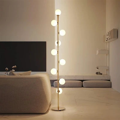 Lampadaire Design Nordique 9 Globes en Verre Opale et Métal Doré pour Salon | Magic Beans™