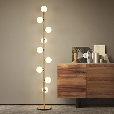 Lampadaire Design Nordique 9 Globes en Verre Opale et Métal Doré pour Salon | Magic Beans™