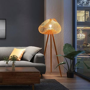 Lampadaire Trépied en Rotin Artisanal ROTINA – Design Bohème pour Salon ou Chambre