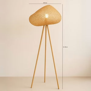 Lampadaire Trépied en Rotin Artisanal ROTINA – Design Bohème pour Salon ou Chambre