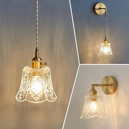 Luminaire Fleur en Verre Texturé et Laiton — Suspension ou Applique | COROLLE™