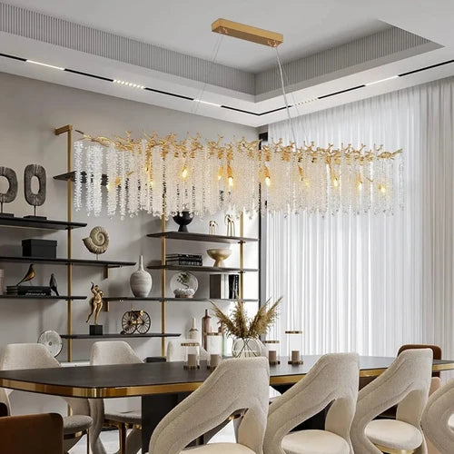 Lustre Cascade en Cristal et Design Doré — Suspension Luxe pour Salon | CASCADE™
