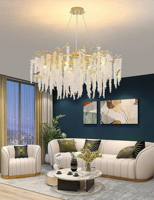 Lustre Cascade en Cristal et Design Doré — Suspension Luxe pour Salon | CASCADE™