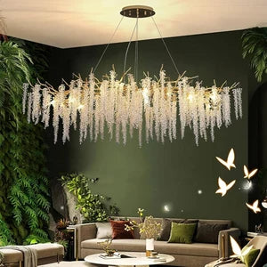 Lustre Cascade en Cristal et Design Doré — Suspension Luxe pour Salon | CASCADE™