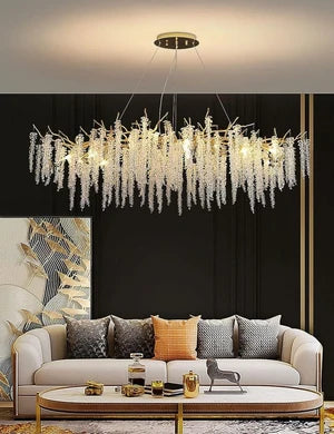 Lustre Cascade en Cristal et Design Doré — Suspension Luxe pour Salon | CASCADE™