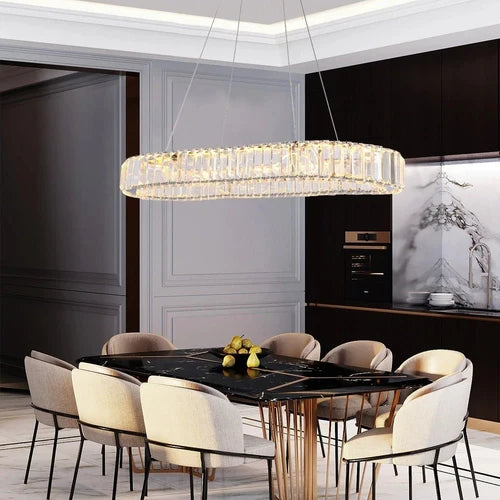 Lustre Ovale en Cristal K9 Dimmable — Télécommande Incluse, Design Luxe | ELLIPSE™