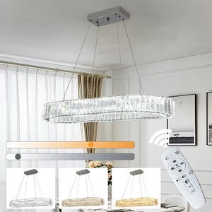 Lustre Ovale en Cristal K9 Dimmable — Télécommande Incluse, Design Luxe | ELLIPSE™