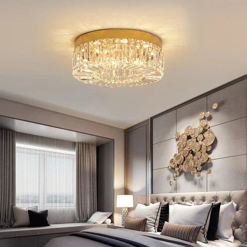 Plafonnier Luxe en Cristal et Acier — LED Intégrée Réglable, Ø50 cm | GLACIER™