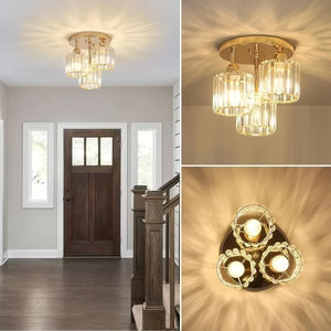 Plafonnier Moderne 3 Lumières en Cristal et Métal Doré | AURORE™