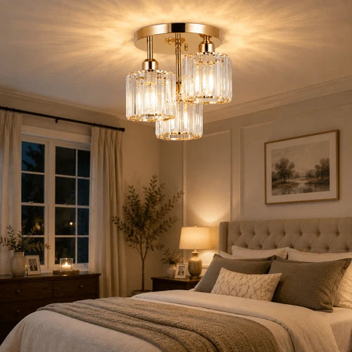 Plafonnier Moderne 3 Lumières en Cristal et Métal Doré | AURORE™