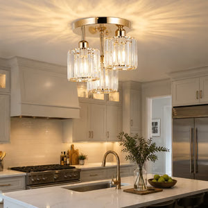 Plafonnier Moderne 3 Lumières en Cristal et Métal Doré | AURORE™