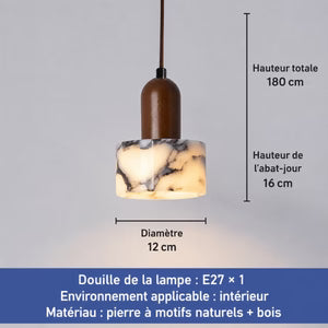 Suspension Bois et Marbre — Abat-jour Marbre Noir, Montage Bois Massif | ISHI™