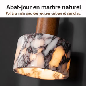 Suspension Bois et Marbre — Abat-jour Marbre Noir, Montage Bois Massif | ISHI™