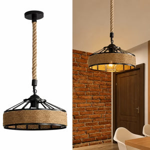 Suspension Classique en Corde de Chanvre et Fer Ø30 cm — Rétro | CHANVRE™