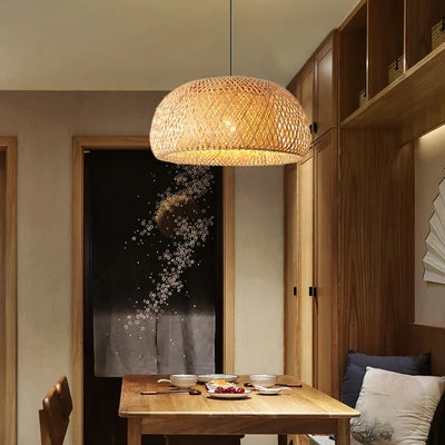 Suspension Design Dôme en Bambou Tressé — Lustre Style Japonais pour Salle à Manger | Kyoto™
