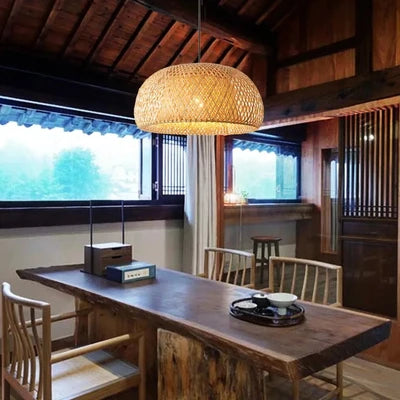 Suspension Design Dôme en Bambou Tressé — Lustre Style Japonais pour Salle à Manger | Kyoto™