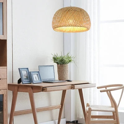 Suspension Design Dôme en Bambou Tressé — Lustre Style Japonais pour Salle à Manger | Kyoto™