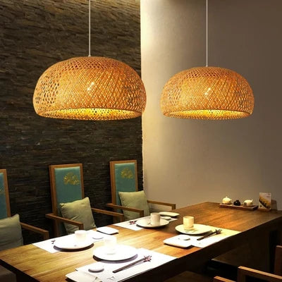 Suspension Design Dôme en Bambou Tressé — Lustre Style Japonais pour Salle à Manger | Kyoto™
