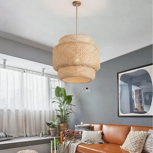 Suspension Design Étagée en Bambou Tressé — Style Japandi et Balinais pour Salon | BALI™