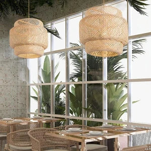 Suspension Design Étagée en Bambou Tressé — Style Japandi et Balinais pour Salon | BALI™