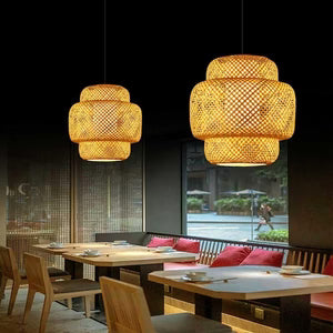 Suspension Design Étagée en Bambou Tressé — Style Japandi et Balinais pour Salon | BALI™