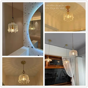 Suspension Rétro Française en Verre et Cuivre Doré — Ampoule E14 Incluse | MARQUISE™