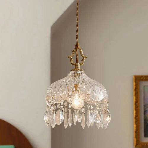 Suspension Rétro Française en Verre et Cuivre Doré — Ampoule E14 Incluse | MARQUISE™
