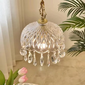 Suspension Rétro Française en Verre et Cuivre Doré — Ampoule E14 Incluse | MARQUISE™