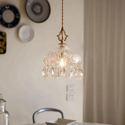 Suspension Rétro Française en Verre et Cuivre Doré — Ampoule E14 Incluse | MARQUISE™