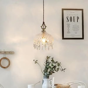 Suspension Rétro Française en Verre et Cuivre Doré — Ampoule E14 Incluse | MARQUISE™