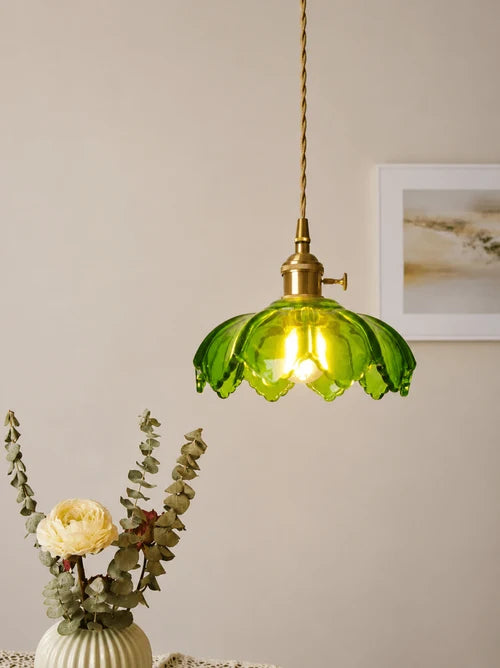 Suspension Verre Soufflé Vintage Shanghai — Luminaire Rétro Cuivre Poli | CANTON™